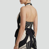 Damen Wickel-Minikleid mit Halterneck und Bindegürtel