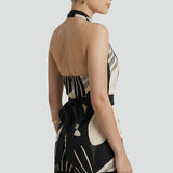 Damen Wickel-Minikleid mit Halterneck und Bindegürtel