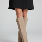 Damen kniehohe Stiefel mit weiter Öffnung und Blockabsatz