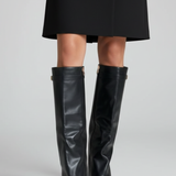 Damen kniehohe Stiefel mit weiter Öffnung und Blockabsatz