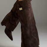 Damen kniehohe Stiefel mit weiter Öffnung und Blockabsatz