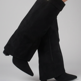 Damen kniehohe Stiefel mit weiter Öffnung und Blockabsatz