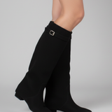 Damen kniehohe Stiefel mit weiter Öffnung und Blockabsatz