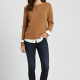 Damen Strickpullover mit Rundhalsausschnitt und geripptem Saum