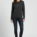 Damen Strickpullover mit Rundhalsausschnitt und geripptem Saum