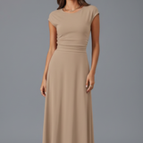Damen Midi-Kleid mit hoher Taille und kurzen Ärmeln