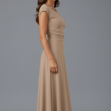 Damen Midi-Kleid mit hoher Taille und kurzen Ärmeln