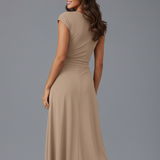 Damen Midi-Kleid mit hoher Taille und kurzen Ärmeln