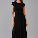 Damen Midi-Kleid mit hoher Taille und kurzen Ärmeln