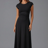 Damen Midi-Kleid mit hoher Taille und kurzen Ärmeln