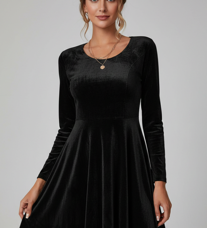 Damen Mini-Kleid mit Rundhalsausschnitt und langen Ärmeln