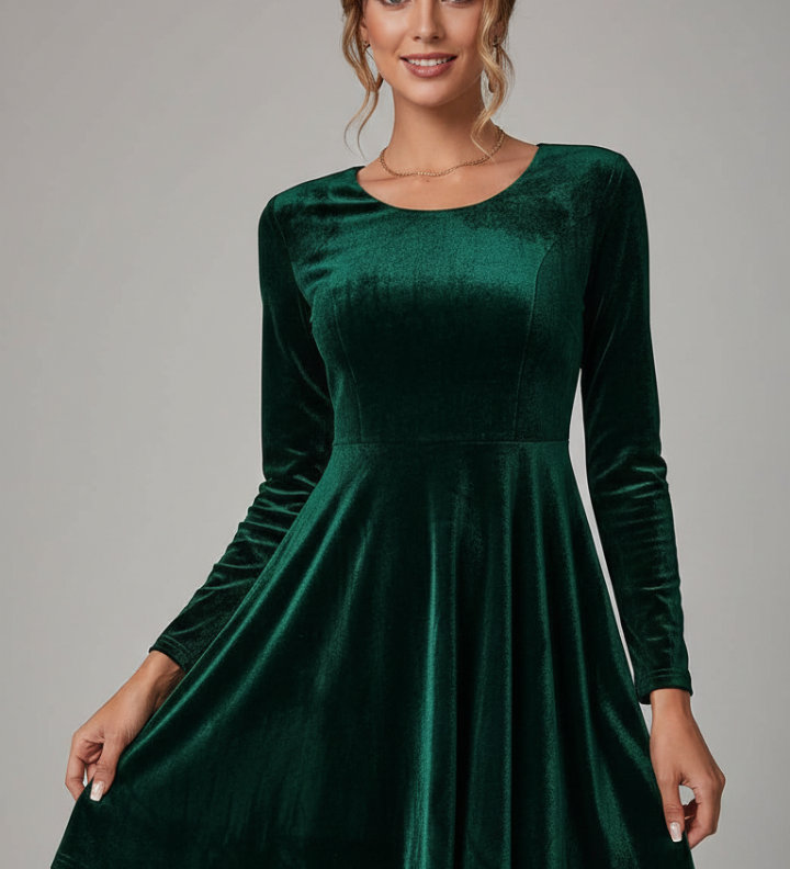 Damen Mini-Kleid mit Rundhalsausschnitt und langen Ärmeln