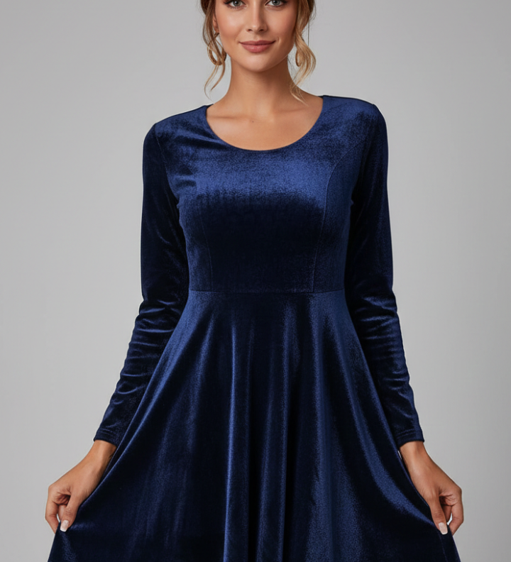 Damen Mini-Kleid mit Rundhalsausschnitt und langen Ärmeln