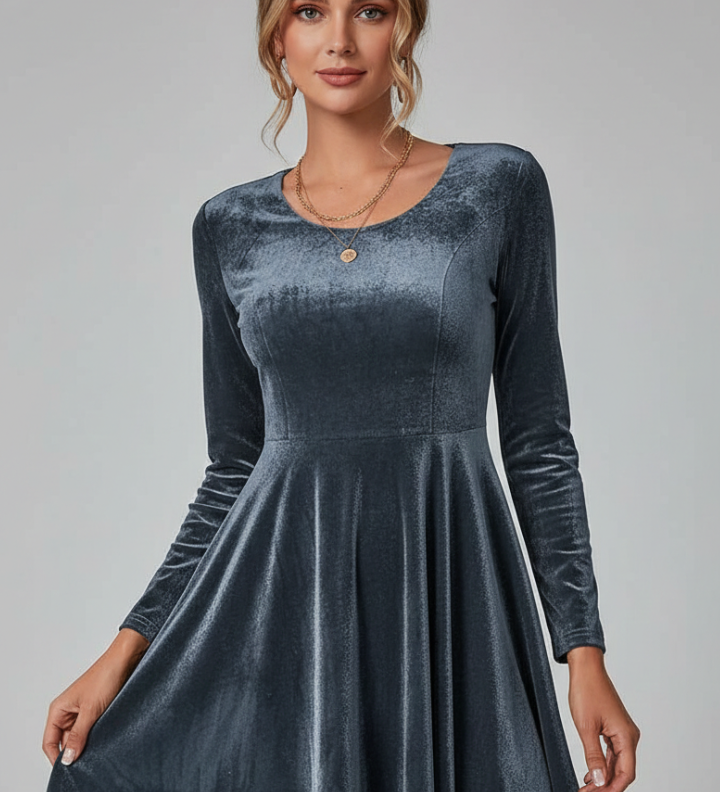 Damen Mini-Kleid mit Rundhalsausschnitt und langen Ärmeln