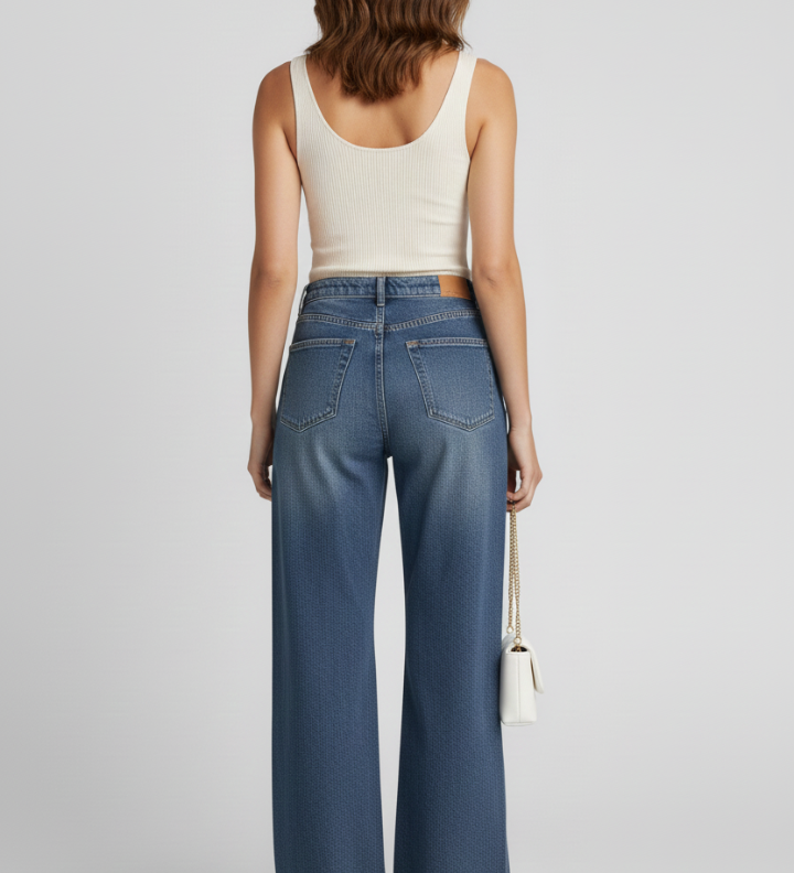 Damen Weite Jeans mit Taschen und Fleece-Futter