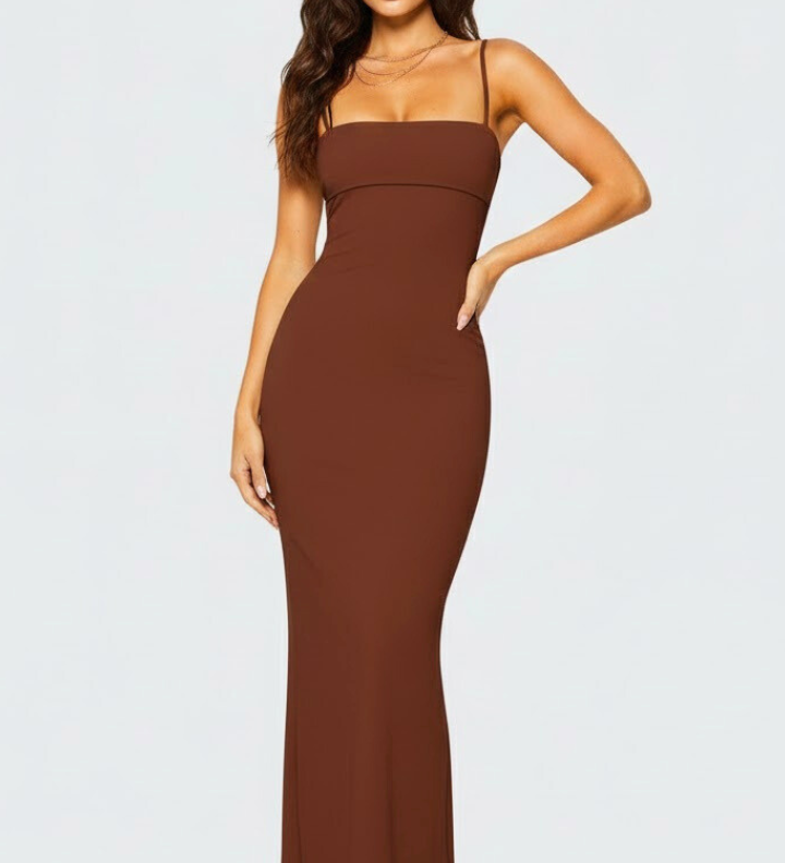 Damen Maxi-Kleid mit Spaghetti-Trägern und Offenem Rücken