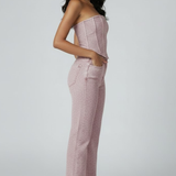 Damen Strapless Top mit Hochtaillierten Hosen Set
