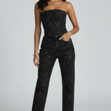 Damen Strapless Top mit Hochtaillierten Hosen Set