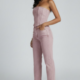 Damen Strapless Top mit Hochtaillierten Hosen Set