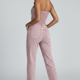 Damen Strapless Top mit Hochtaillierten Hosen Set