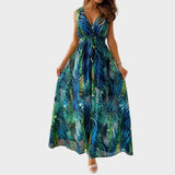 Maxikleid für Damen mit V-Ausschnitt und ärmellosem Design