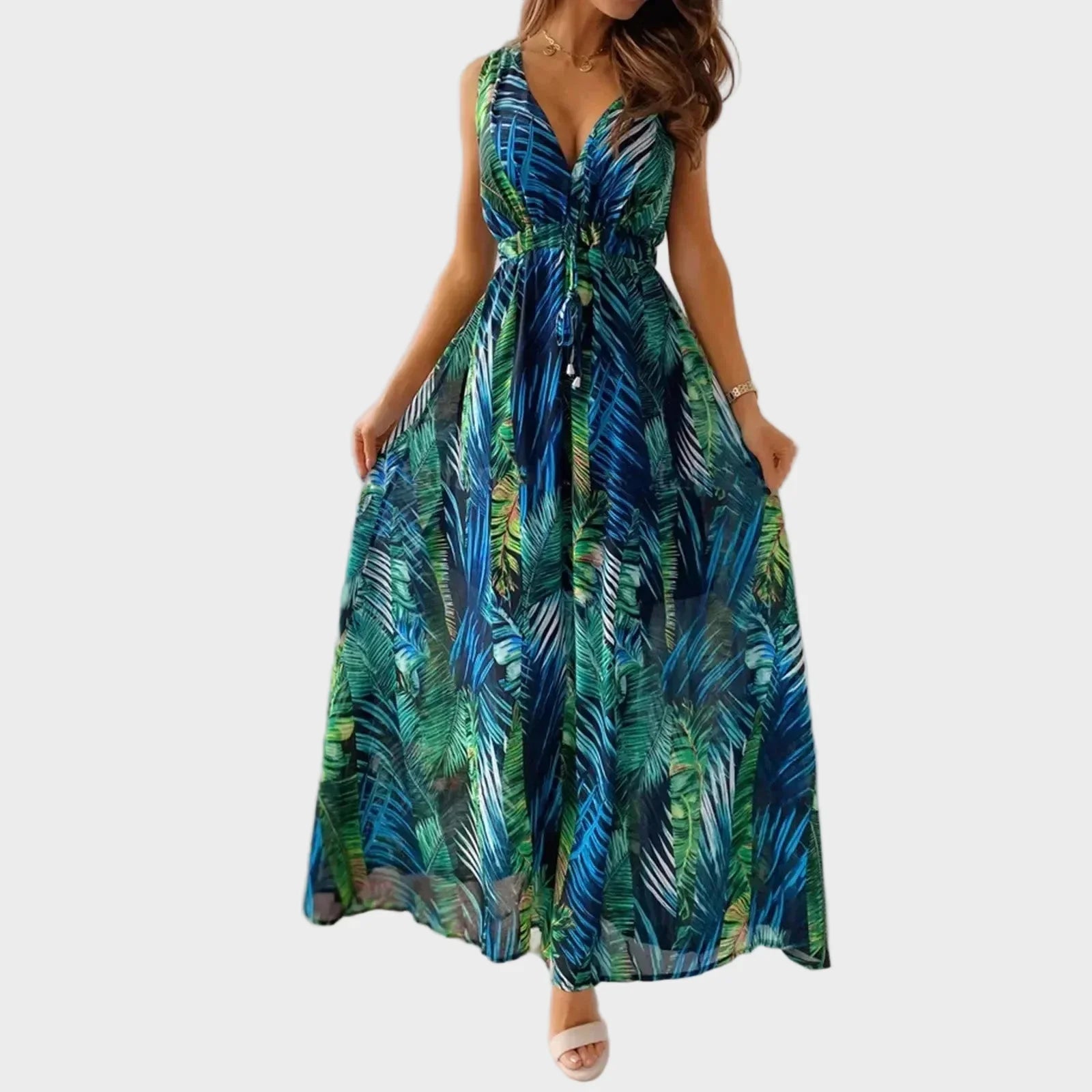 Maxikleid für Damen mit V-Ausschnitt und ärmellosem Design