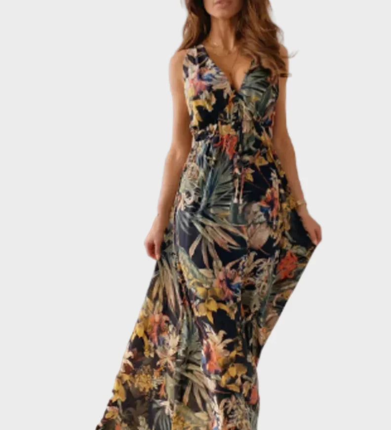 Maxikleid für Damen mit V-Ausschnitt und ärmellosem Design