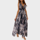 Maxikleid für Damen mit V-Ausschnitt und ärmellosem Design