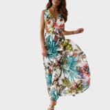 Maxikleid für Damen mit V-Ausschnitt und ärmellosem Design