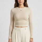 Damen Langarm Cropped Top aus strukturiertem Jersey von Heidi-Mode