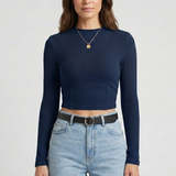 Damen Langarm Cropped Top aus strukturiertem Jersey von Heidi-Mode