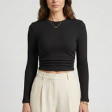 Damen Langarm Cropped Top aus strukturiertem Jersey von Heidi-Mode