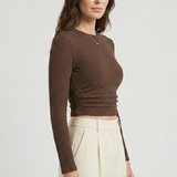 Damen Langarm Cropped Top aus strukturiertem Jersey von Heidi-Mode